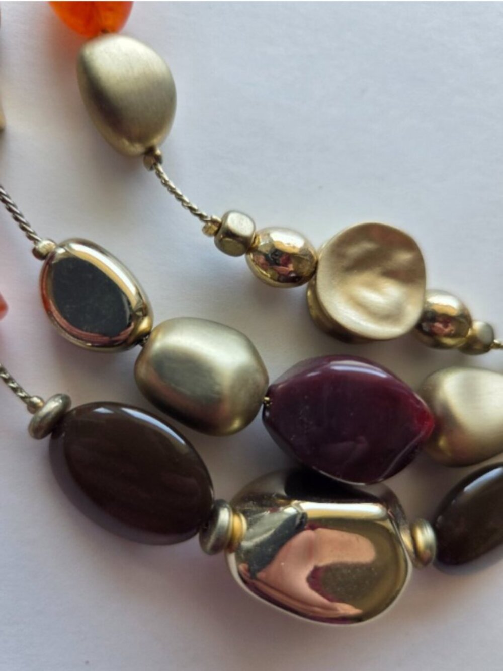 Chico's Red Amber Three Strand Statement Necklace
